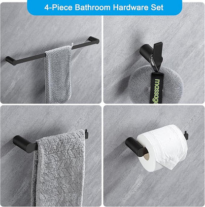 4-Pieces Bathroom Accessories Set, Matte Black Towel Bar Set Modern Stainless Steel Towel Rack Towel Hooks Toilet Paper Holder for Bathroom Wall Mounted, 23 Inch