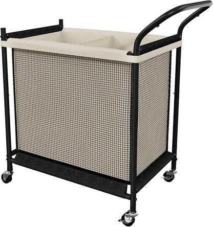 Laundry Hamper with Wheels - 2 Section Laundry Basket 120L, Removable Washable Bags, Height-Fitted Rolling Laundry Cart for Laundry Room & Bedroom