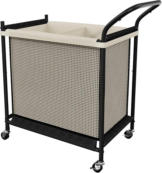 Laundry Hamper with Wheels - 2 Section Laundry Basket 120L, Removable Washable Bags, Height-Fitted Rolling Laundry Cart for Laundry Room & Bedroom