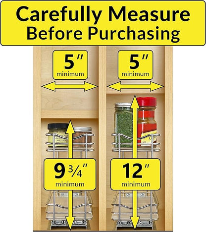 LYNK PROFESSIONAL® Pull Out Spice Rack Organizer for Inside Kitchen Cabinets - 4-3/8 inch Wide - Slide Out Drawer – Chrome Sliding Spice Cabinet Organization Shelf Racks - 2 Tier