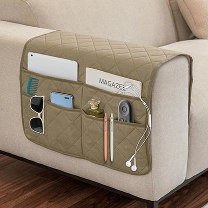 Gloserin Remote Control Holder for Recliner,Armchair Caddy,Non Slip Sofa Armrest Storage Organizer for Recliner Couch with 6 Pockets for TV Remote,Cell Phone,Magazine (Beige)