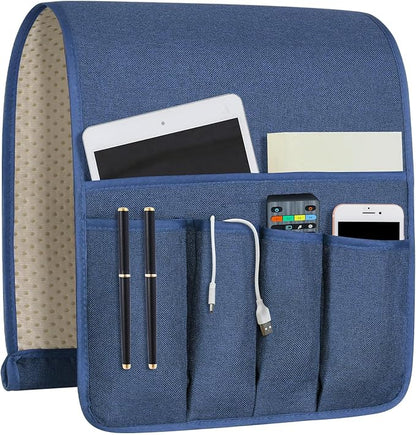 NB Sofa Armrest Organize remote holder bedside caddy organizer with 5 pockets，non-slip couch remote control holder couch armchair caddy accessories (Blue, 35"x12.4")