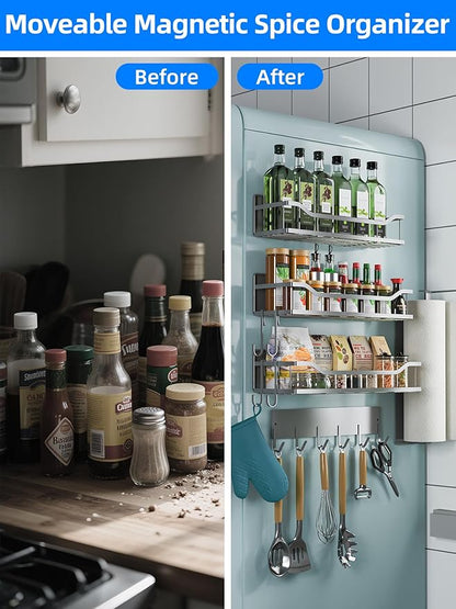 Multifunctional Magnetic Shelf for Washing Machine, Refrigerator, Microwave, and Any Metal Surface, Powerful Magnetic Shelves Include Magnetic Paper Towel Holder, Unique Hollow Design (5 pcs - Grey)