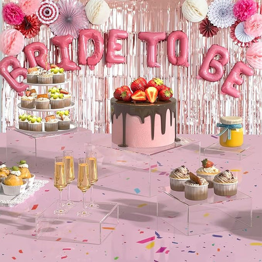 SILUT 6PCS Buffet Risers and Stands, Food Risers for Buffet Table, Catering Cake Stand for Party, Clear Display Riser for Collectibles, Acrylic Cube Boxes, Nesting Risers, Clear (5"x6"x7"8"x9"x10")