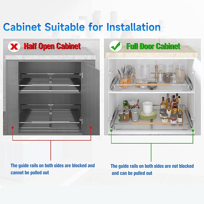2Pack Expandable Pull Out Cabinet Organizer,11.8~18" W x 17" D Heavy Duty Slide Out Shelves Adjustable Height Cabinet Pull Out Shelves,Expandable Width Spice Rack Organizer for Kitchen Cabinet