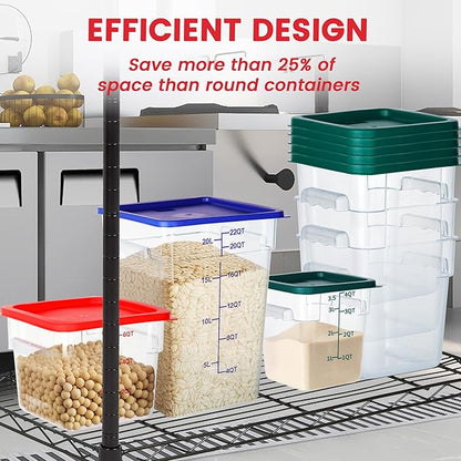 BIEAMA 4 Pack Food Storage Containers, 6 Quart with Lids, Square Commercial Containers with Scale, NSF, Polycarbonate, Clear