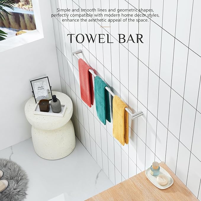KOKOSIRI Towel Holder Brushed Nickel 36-Inch Towel Rack for Bathroom Wall Mount Single Bar Stainless Steel Bathroom Hardware Accessories, B4007BR-L36