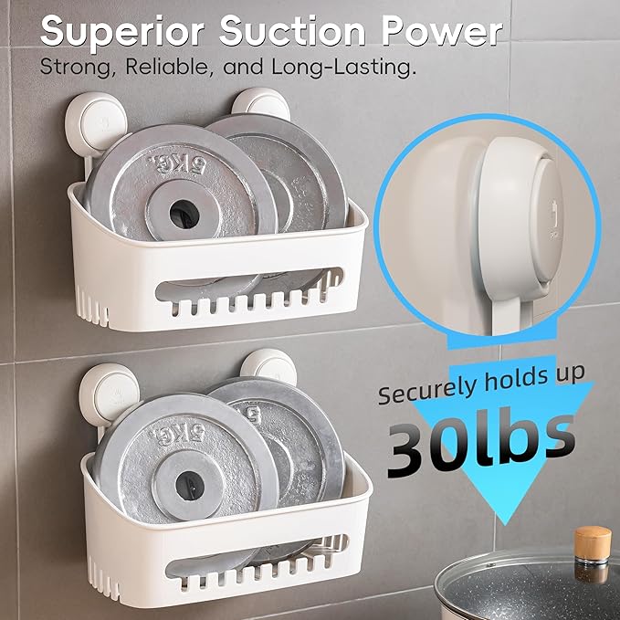 MoJoTools Shower Caddy Suction Cup Set - No-Drill Removable 3-Pack Organizer with Shower Shelf, Soap Dish, and Toothbrush Holder - Strong Suction, Waterproof, Ideal for Bathroom Organization