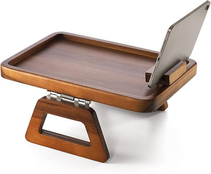 Tinamo Acacia Wood Sofa Armrest Tray with Phone Holder - Large Sofa Arm Tray Table Clip - Couch Arm Table for Wide Couches - Wooden Side Tables for Small Spaces for Eating and Drink(13.8" x 9.5" x 1")