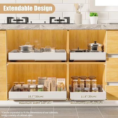 KLKE Pull Out Cabinet Organizer, Width Expandable (11.7"-19.7") Heavy Duty Slide Out Drawers Fixed with Adhesive Nano Film for Pots, Roll Out Shelf Storage For Kitchen,Pantry,Garage,Bathroom Storage