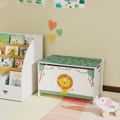 Qaba Toy Box with Lid, Toy Chest with Safety Hinges for Kids Boys Girls, Storage Organizer for Living Room, Playroom, Nursery, Bedroom, 24" L x 15" W x 15" H, Green