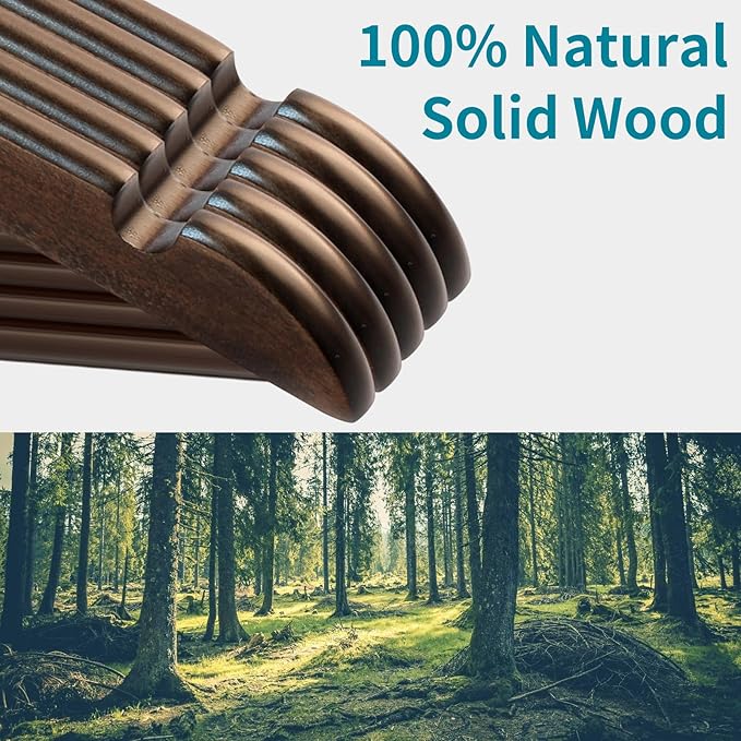 ABHENG 30 Pack Wooden Coat Hangers, 360° Swivel Hook, Suit Hangers with Anti-Slip Notches, for Jackets, Shirts, Dress, Dark Walnut, UAWY0530H