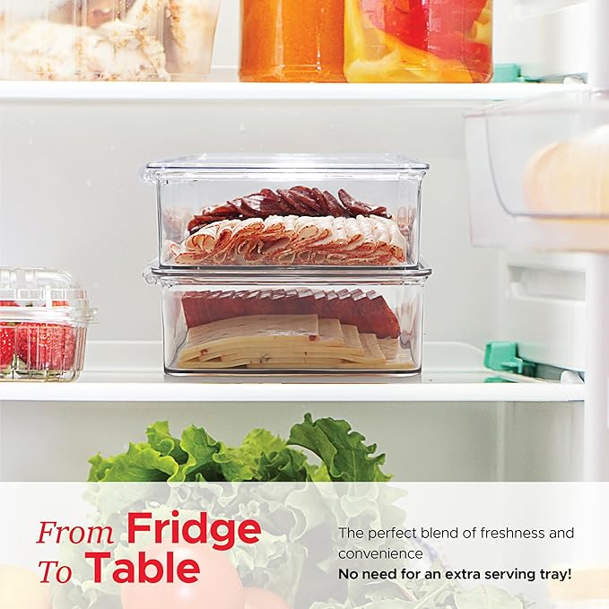 Tafura Bacon Container For Refrigerator (2 Pack) Fridge Storage Organizer | Cheese & Deli Storage Container | Bacon Keeper | Cold Cuts Meat Saver | Cheese Holder, BPA Free