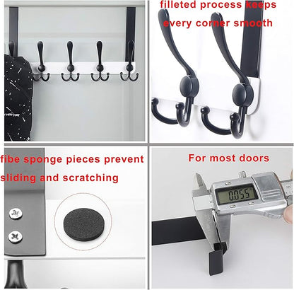Dseap Over The Door Hook Hanger - Fits 1 3/8" to 1 3/4" Standard Doors | 5 Tri Hooks Heavy Duty Towel/Coat Rack | Door Organizer for Clothes, Jackets, Hats, Towels, White & Black