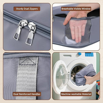 Compression Storage Bags for Clothes, Foldable Reusable Organizers for Down Coats, Comforters, Beddings, Blankets, Self Compression Packing Cubes Space Saver Bags with Dual Zippers, 2 Pack, 40 L, Gray