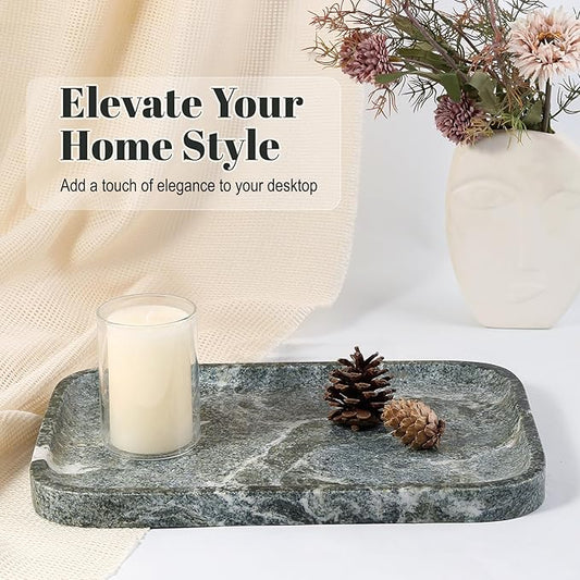 Koville Marble Tray, 12"x8" Natural Marble Vanity Tray for Countertop Bathroom Kitchen Dresser, Marble Catchall Trays for Perfume Jewelry, Decorative Rectangular Tray Home Decor(Green)