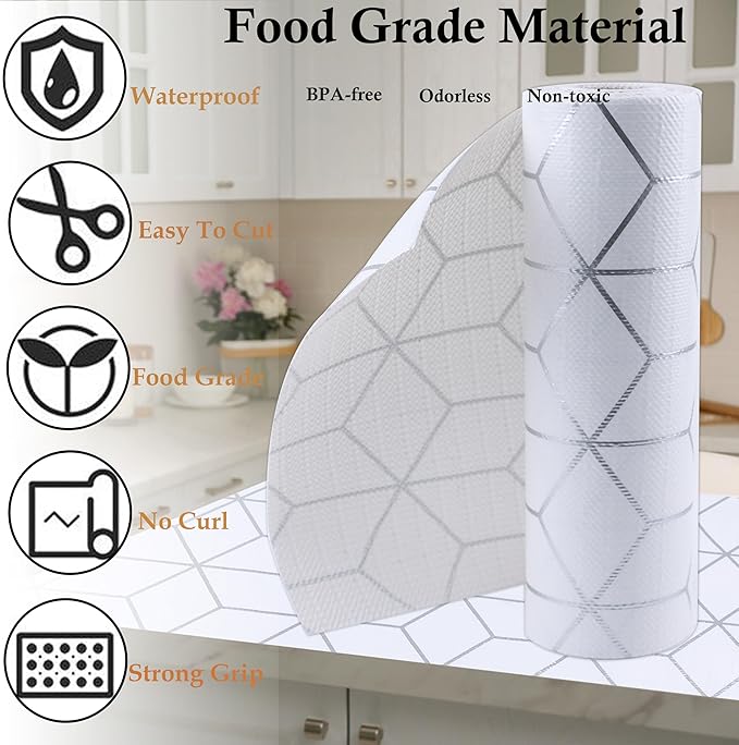 Shelf Liners for Kitchen Cabinet 24 Inch Wide X 20 Ft Non Adhesive Cabinet Drawer Liner Non Slip Water Oil-Proof Strong Grip Pantry Fridge Shelves Liner Bathroom Drawer Mat Cupboard Closet Liner