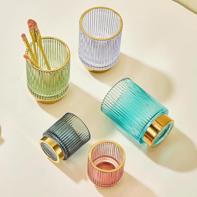 LEICURACE Makeup Brush Holder Organizer,Toothbrush Holders,Desk Pen Pencil Holder,Multifunctional Vintage Glass Brush Cup(A3-26-US)