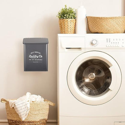 Magnetic Lint Bin for Laundry Room, Wall Mounted Lint Trash can with lid for Dryer, Farmhouse Laundry Co Sign, Laundry Room Organization and Storage Decor with Dryer Lint Brush(Grey)