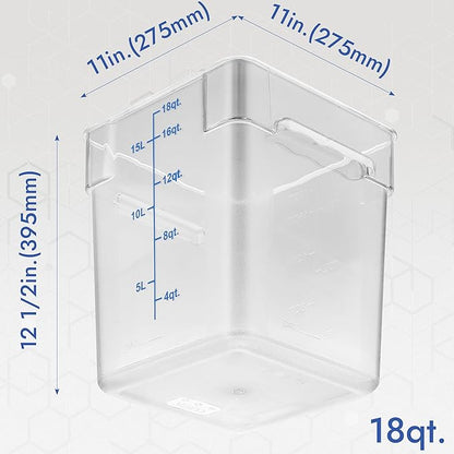 CURTA 8-Pack 18 Qt NSF Clear Polycarbonate Food Storage Containers with Blue Lids - Square, Commercial-Grade, Freezer & Dishwasher Safe, Stackable