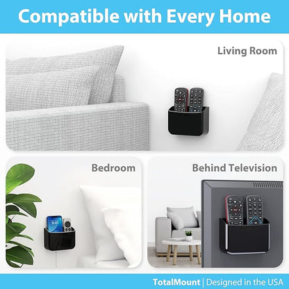 TotalMount Universal Remote Control Holder – Attaches to Wall or Back of TV – Compatible with All TV Remotes (Premium Black, Large)