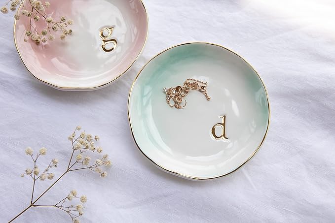 COLLECTIVE HOME - Ceramic Jewelry Tray, Decorative Trinket Dish for Rings Earrings Necklaces Bracelet Watch Keys, Birthday Mother's Day Christmas Gift for Women, 4.75", Colored Surface (D)
