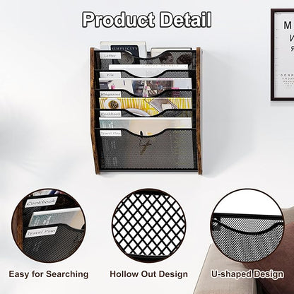 Wall File Organizer,5 Tier Mesh Mail Organizer Wall Mounted,Hanging File Holder,Magazine Rack for Documents,Magazine,Literature,File,Mails,Envelopes
