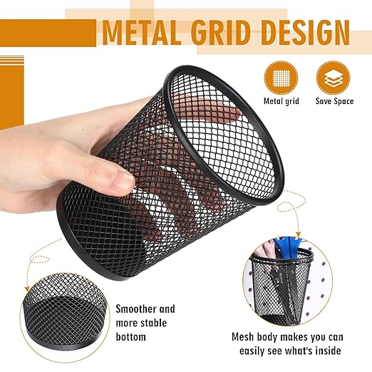 6 Set Slatwall Cups with Hook Loops, Mesh Steel Slatwall Tool Holder Bin Cups Pencil Holder Metal Slat Wall Organizer Accesories for Craft Garage Workshop Office Storage(Medium,Black)