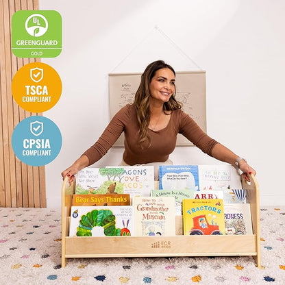 ECR4Kids 3-Shelf Floor Book Display with Handles, 36in, Childrens Furniture, Natural