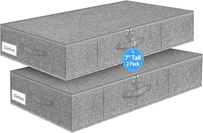 boailydi Under Bed Storage Container, 7" Tall Underbed Storage Bin with Rigid Sides & Bottom, Large Under-Bed Clothes Organizer with Zippered Lid for Bedroom, Dorm, Sofa, 30x15x6.7, Grey