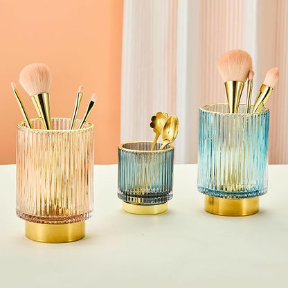 LEICURACE Makeup Brush Holder Organizer,Toothbrush Holders,Desk Pen Pencil Holder,Multifunctional Vintage Glass Brush Cup(A3-21-US)