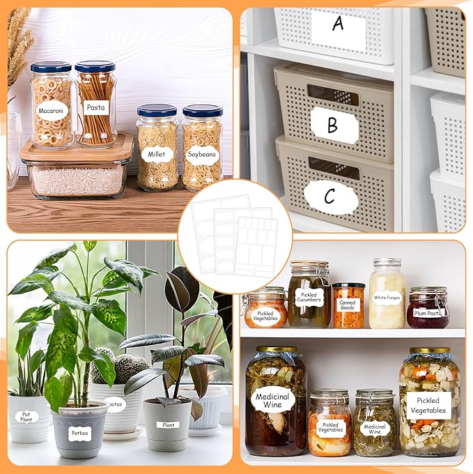 273 Pcs Labels for Jars, Waterproof Reusable Chalkboard Labels for Food Containers, Bottles, Blackboard Stickers with 1 Erasable Chalk Marker (White)