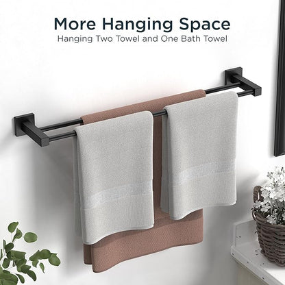 FORIOUS Black Double Towel Bar 24 Inch, Double Towel Racks for Bathroom Wall, Heavy Duty SUS304 Stainless Steel Square Dual Towel Bar Wall Mount, Matte Black