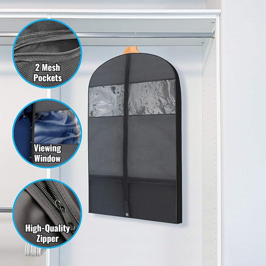 Plixio Gusseted Garment Bags Suit Bag for Travel and Clothing Storage of Dresses, Dress Shirts, Coats— Includes Zipper Pockets and Large Transparent Window (10 Pack: 43" x 24" x 3.4")