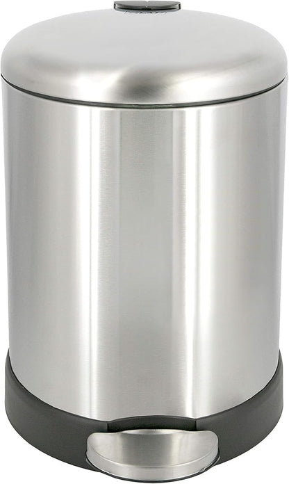 Glad Small Trash Can, 1.2 Gallon | Round Stainless Steel Garbage Bin with Soft Close Lid & Step Foot Pedal | Metal Waste Basket with Removable Inner Bucket, Stainless