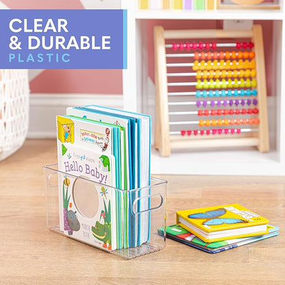 primebox 2 pack Clear Plastic Storage Container Bin with Integrated Easy Grip Handles. For Kitchen, Fridge, Freezer, Cabinet, Pantry, Bathroom Organization. 10"x4"x5"
