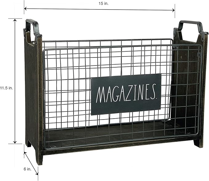 Rae Dunn Magazine Holder - Space Saving Organizer Rack for Books, Files, Folders - Standing Decorative Chic Metal and Wood Storage Container for Home and Office