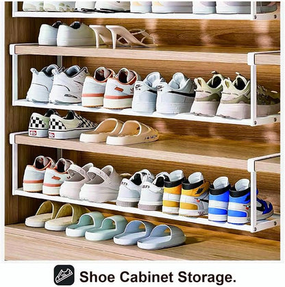 Expandable Shoe Rack Organizer - Adjustable Shoe Rack & Under Cabinet Shelf - for Shoe or Clothing Storage and Organization, Under Shelf Storage (White,2 Pcs)