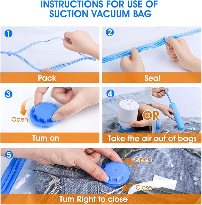 AROIC 12 Pack Vacuum Storage Bags Set - Space Saver Vacuum Bags for Clothing, Blankets, Seasonal Storage with Electric Pump, Vacuum Sealer Bags for Luggage, Travel Essentials, Bedding