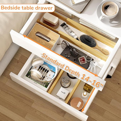 BAMEOS Drawer Divider,Expandable Bamboo Separators Adjustable Utensil Knife Fork Tool Kitchen Organizer, Clothes Fabric Drawer Organizer In Bathroom Bedroom Office, Cabinet Dresser Organizer 4-pack