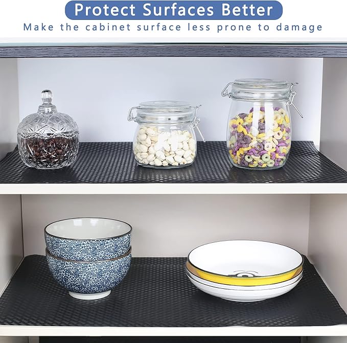 HooTown Shelf Liner Kitchen Cabinet Drawer Mats 11.8 Inch Wide x 78.7 Inch Long, Non Adhesive Vinyl EVA Washable Waterproof Pantry Closet, Cupboard, Drawer Organizer Mat, Black