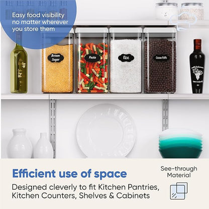 Chef's Path Large Airtight Food Storage Containers with White Lids, Set of 4, 3.2L, 109Oz, Kitchen and Pantry Canisters for Pasta, Cereal, Noodles, and Flour Storage - Transparent