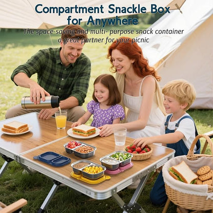 3 Pack Stainless Steel Snack Containers with Silicone Lids, Meal Prep Containers, Reusable 2 Compartment Food Storage Containers, Stainless Steel Box for Lunch, Office, Travel