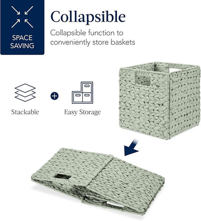 Best Choice Products 10.5x10.5in Pack of 5 Cube Storage Baskets, Water Hyacinth Multipurpose Collapsible Organizers, Handwoven Toy Storage Totes for Kids Room, Nursery & Living Room - Sage