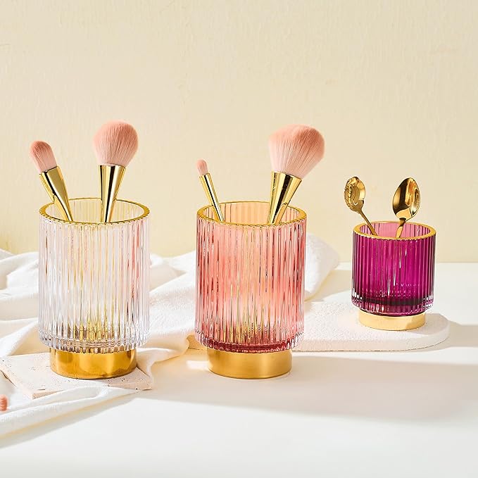 LEICURACE Makeup Brush Holder Organizer,Toothbrush Holders,Desk Pen Pencil Holder,Multifunctional Vintage Glass Brush Cup（L/White/A3-9-US）