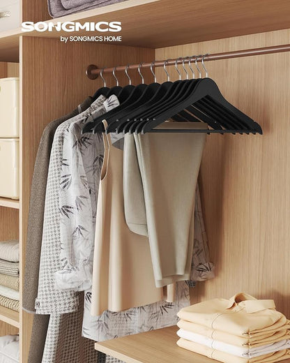 SONGMICS Wooden Hangers, Pack of 30, Coat Hangers, Pants Bar, 360° Swivel Hooks, Solid Birch Wood, Space Saving, for Jackets, Shirts, Coats, Ink Black UCRW030B01