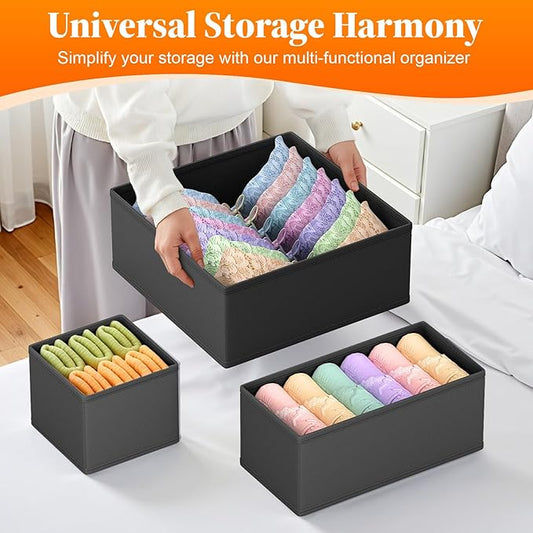 Drawer Organizer Clothes, 24 Pack Drawer Organizers and Underwear Organizer for Nursery, Dividers Clothes Organizer, Closet Organization and Foldable Storage Bins for Sock, Bra, Tie, Black