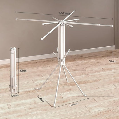 Clothes Drying Rack, Telescoping Tripod Foldable Laundry Dryer, Portable Space Saving Garment Organizer for Laundry Room, Bedroom, Balcony, Apartment & Dorm