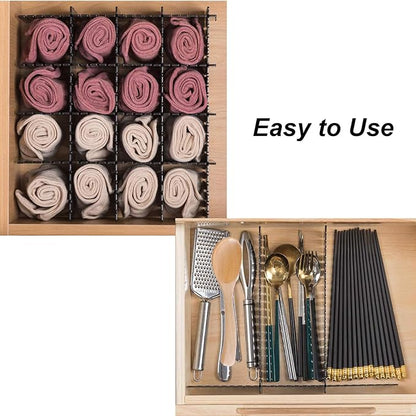 Onerbuy 8pcs Adjustable Grid Drawer Dividers DIY Plastic Closet Separator Tidy Organizer Container for Underwear Socks Belt Office Supplies (Black)