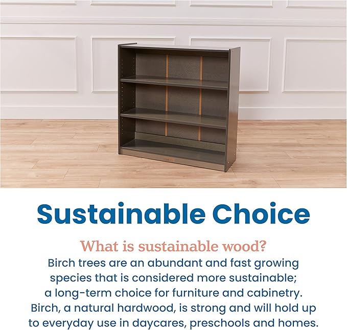 ECR4Kids Wooden Classic Bookcase with Adjustable Shelves, 36in, Classroom Bookshelf, Grey Wash